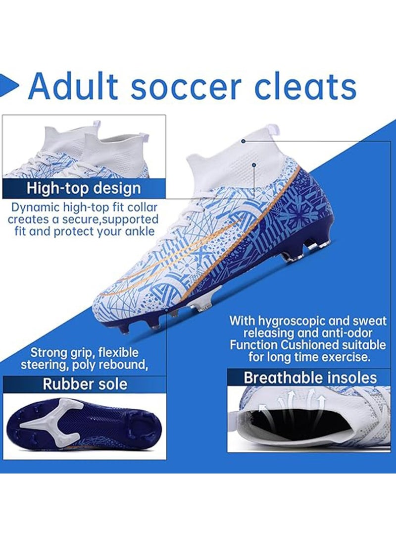 Generic - Football Boots for Men Women Unisex-Adult Football Shoes Sneakers High Ankle Non-Slip Training Sneaker Athletics Football Soccer Shoes for Youth Students (Blue and White) - Image 1