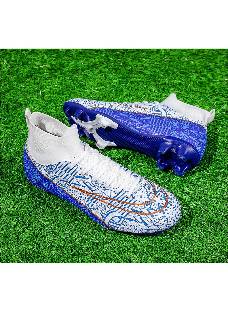 Generic - Football Boots for Men Women Unisex-Adult Football Shoes Sneakers High Ankle Non-Slip Training Sneaker Athletics Football Soccer Shoes for Youth Students (Blue and White) - Image 1