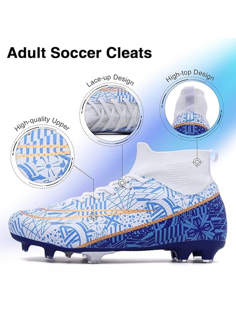 Generic - Football Boots for Men Women Unisex-Adult Football Shoes Sneakers High Ankle Non-Slip Training Sneaker Athletics Football Soccer Shoes for Youth Students (Blue and White) - Image 1