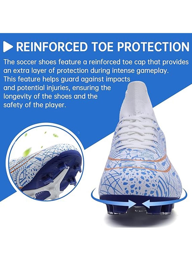 Generic - Football Boots for Men Women Unisex-Adult Football Shoes Sneakers High Ankle Non-Slip Training Sneaker Athletics Football Soccer Shoes for Youth Students (Blue and White) - Image 1