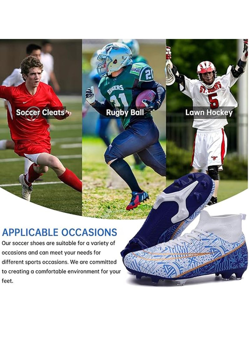 Generic - Football Boots for Men Women Unisex-Adult Football Shoes Sneakers High Ankle Non-Slip Training Sneaker Athletics Football Soccer Shoes for Youth Students (Blue and White) - Image 1