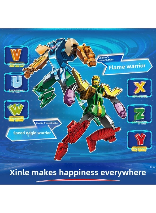Xinlexin Letter Deformation Robot Animal Combination Diamond Assembled Boy Puzzle Deformation Assembled Building Blocks Toy-Color:UVWXYZ Independent Packaging (Fit Fast Eagle Warrior + Flame Warrior) 6 Letters - Image 1