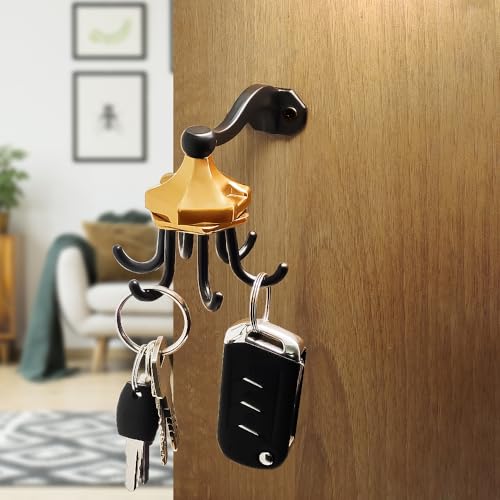 VOLO Premium Home Keys Metal Key Holder, Rotating Type, Jhummar Style - 6 Hook - Decorative Items for Home Decor, Key Holder for Home, Keychain Hangers (Jhummar Black- Rose Gold, 1) - Image 1