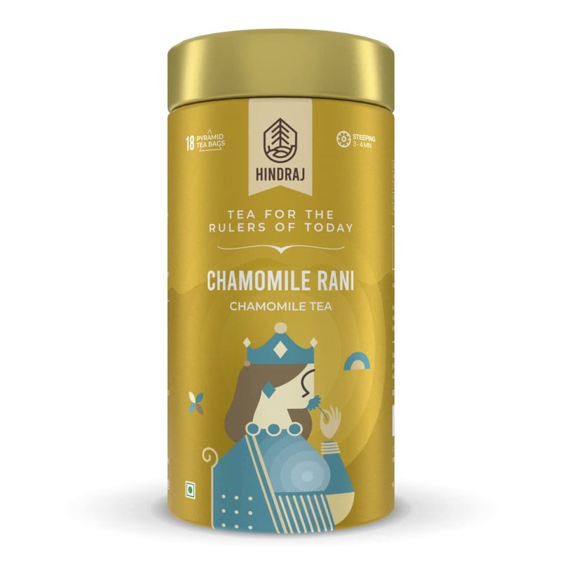 House of Hindraj | Chamomile Rani | Herbal Tea | 18 Pyramid tea Bags | Chamomile Flowers, Individually Wrapped, Gluten‚ÄëFree, Caffeine‚ÄëFree, Relaxing Green Tea, No Added Sugar | Stress Relief & Sleep Support - Image 1