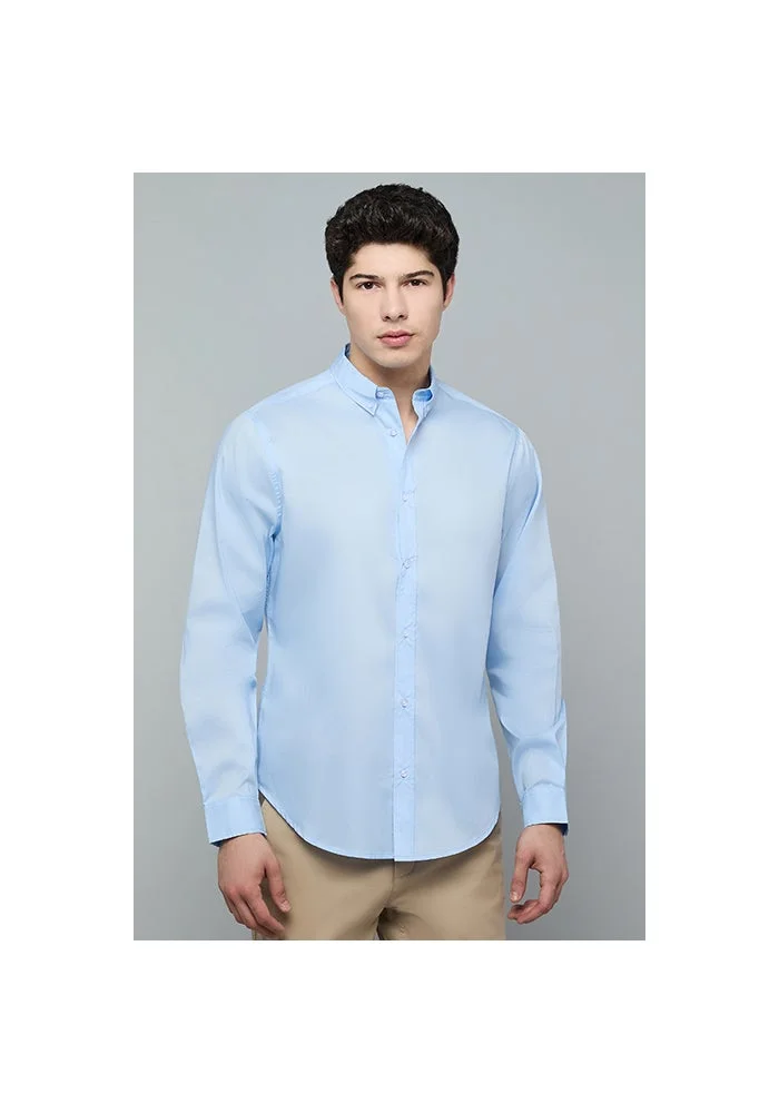 R&b Solid Shirt with Button-Down Collar and Long Sleeves