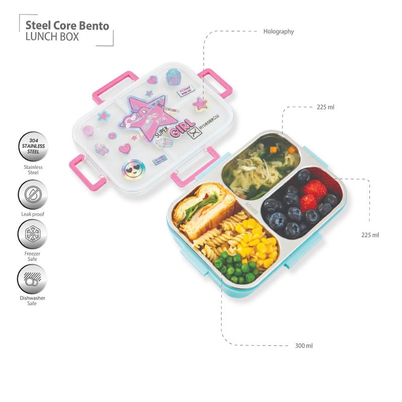 HydroBrew Steel Core Bento Lunch Box 3 Compartment 750ml – Teal Spark - Image 3