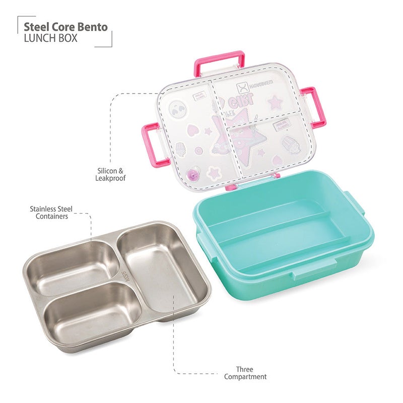 HydroBrew Steel Core Bento Lunch Box 3 Compartment 750ml – Teal Spark - Image 2