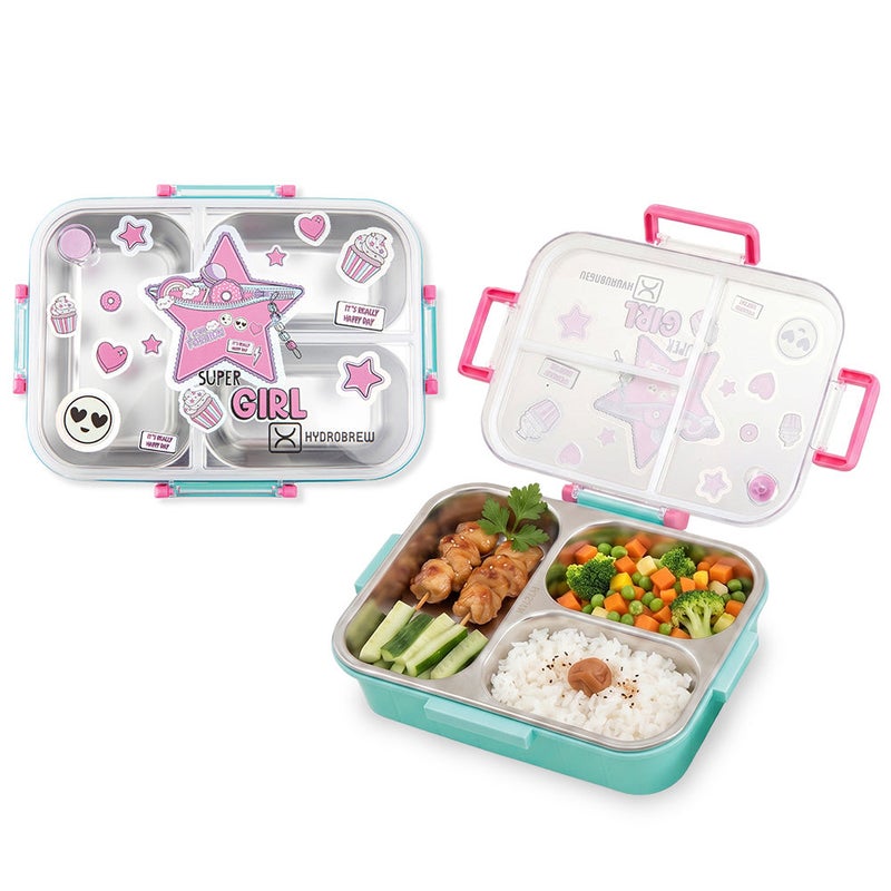 HydroBrew Steel Core Bento Lunch Box 3 Compartment 750ml – Teal Spark - Image 1