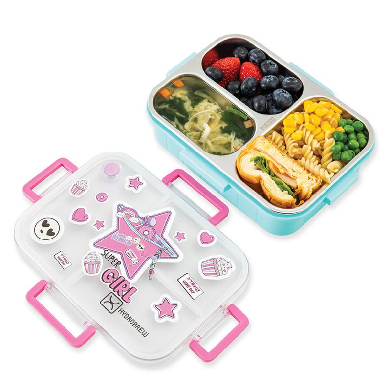 HydroBrew Steel Core Bento Lunch Box 3 Compartment 750ml – Teal Spark - Image 5