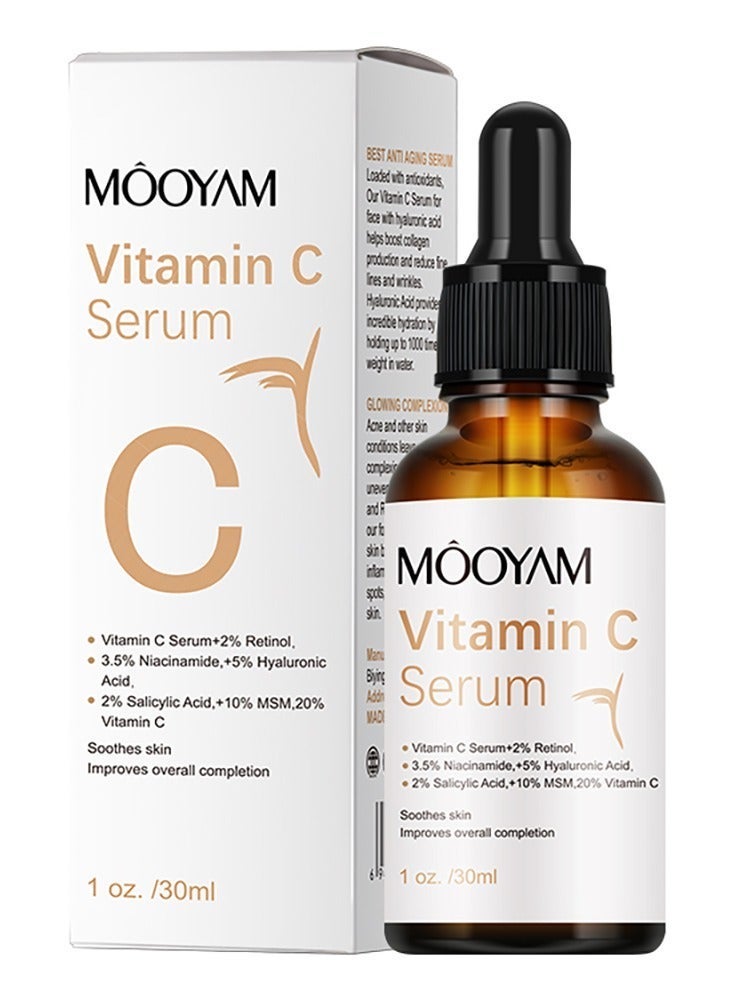 MOOYAM Vitamin C Serum for Face with Hyaluronic Acid Retinol and Salicylic Acid Anti Aging Facial Serum for Wrinkles Dark Spots and Brightening Improves Skin Tone and Texture 30ml - Image 2