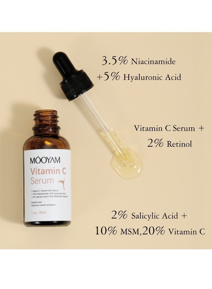 MOOYAM Vitamin C Serum for Face with Hyaluronic Acid Retinol and Salicylic Acid Anti Aging Facial Serum for Wrinkles Dark Spots and Brightening Improves Skin Tone and Texture 30ml - Image 3