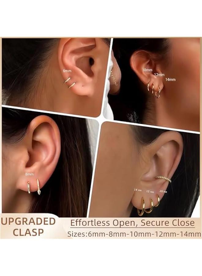 5 Pairs 14K Gold Plated Huggie Hoop Earrings for Women - Lightweight Minimalist Small Hoops, Hypoallergenic Nickel-free Lead-free, Non-Tarnish Everyday Jewelry for Sensitive Ears, Multiple Piercing Stack Set  - Image 3