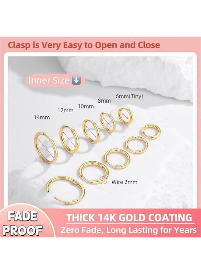 5 Pairs 14K Gold Plated Huggie Hoop Earrings for Women - Lightweight Minimalist Small Hoops, Hypoallergenic Nickel-free Lead-free, Non-Tarnish Everyday Jewelry for Sensitive Ears, Multiple Piercing Stack Set  - Image 5