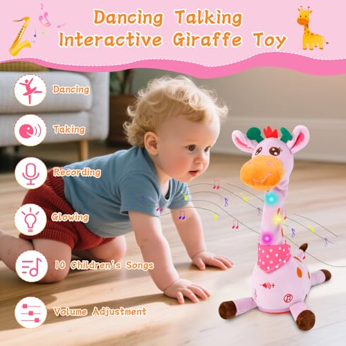 LLUKEME Dancing Talking Giraffe Toy Stuffed Animal Baby Toy Repeating What You Say Glowing Musical Electronic Giraffe Gifts for Toddlers 13 Years Old Easter Gift for Kids Purple Giraffe - Image 5