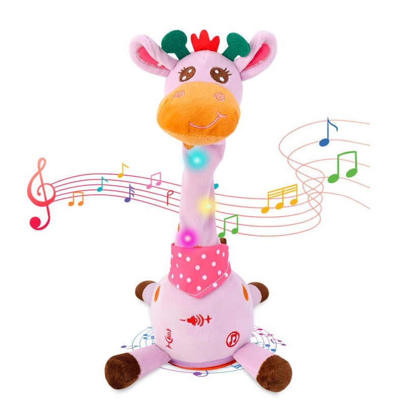 LLUKEME Dancing Talking Giraffe Toy Stuffed Animal Baby Toy Repeating What You Say Glowing Musical Electronic Giraffe Gifts for Toddlers 13 Years Old Easter Gift for Kids Purple Giraffe - Image 3