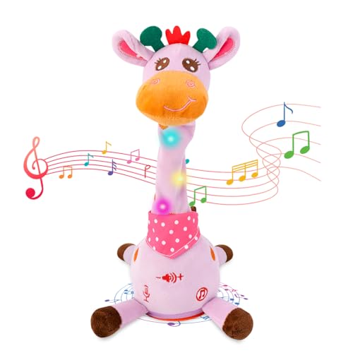 LLUKEME Dancing Talking Giraffe Toy Stuffed Animal Baby Toy Repeating What You Say Glowing Musical Electronic Giraffe Gifts for Toddlers 13 Years Old Easter Gift for Kids Purple Giraffe - Image 1