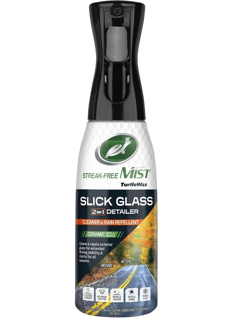 Turtle wax Streak Free Mist Slick Glass 2 In 1 Detailer Cleaner & Rain Repellent Ceramic Repel & Protect Snow & Ice 591 ML - Image 1