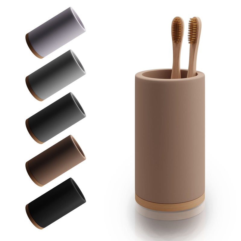 Matani Bamboo Toothbrush Holder Diatomite Tooth Brush Organizer Storage Stand for Small Bathroom Counter Removable Base Drain Holes WaterAbsorbent QuickDrying Brown