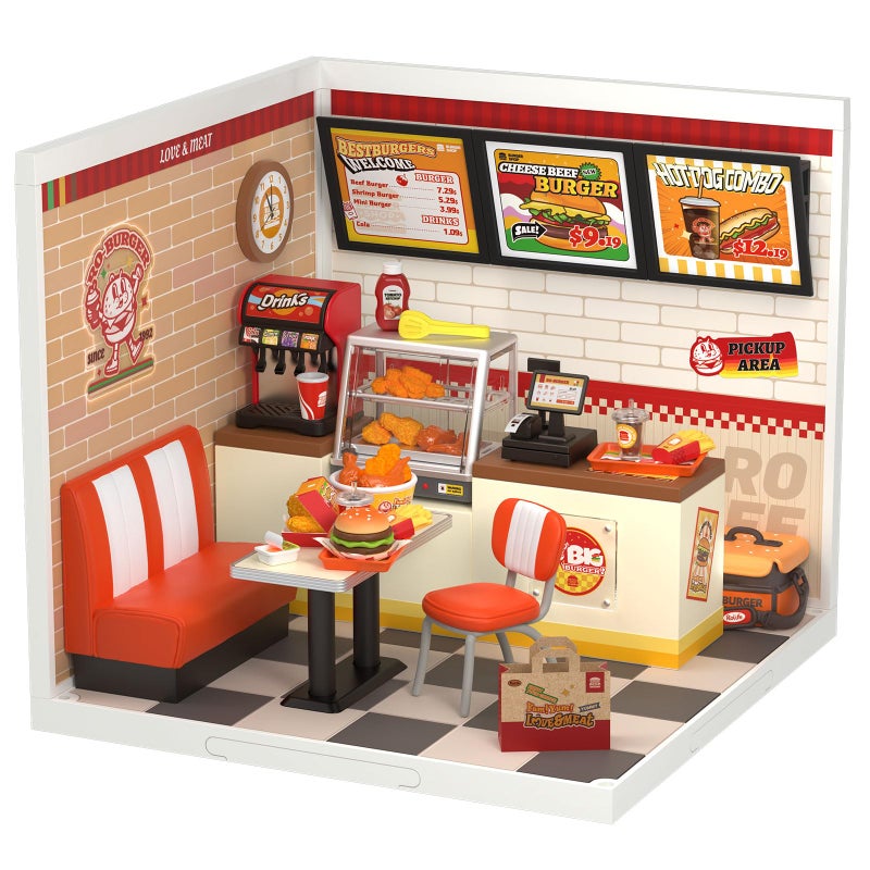 Rolife DIY Miniature Plastic House Building Set Toys Playset with LED Suitable for Mini Figures Construction Toys Diorama Kit Gifts for Teens Adults Yum Yum Burgers - Image 3