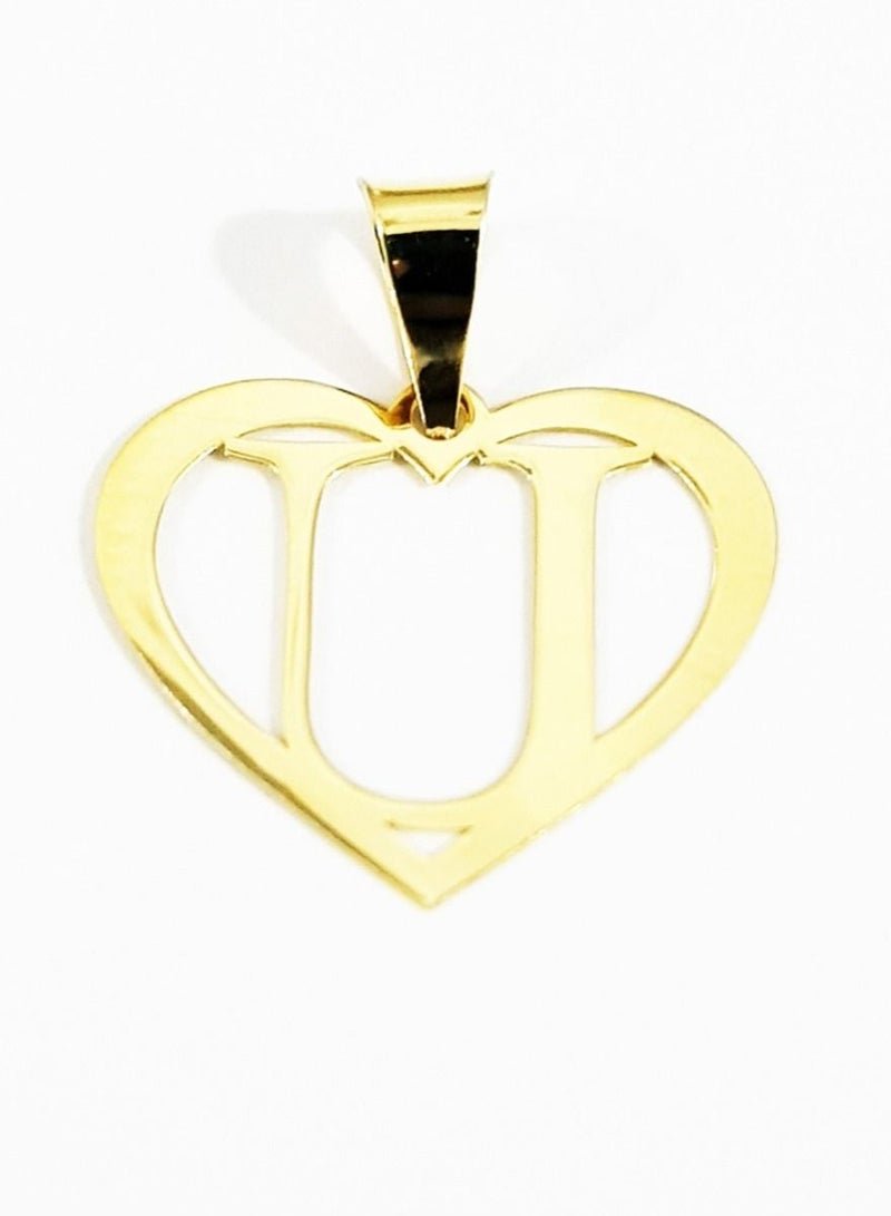 Hamsa.ae 18K Pure Gold Heart Letter U Design Necklace - Image 2