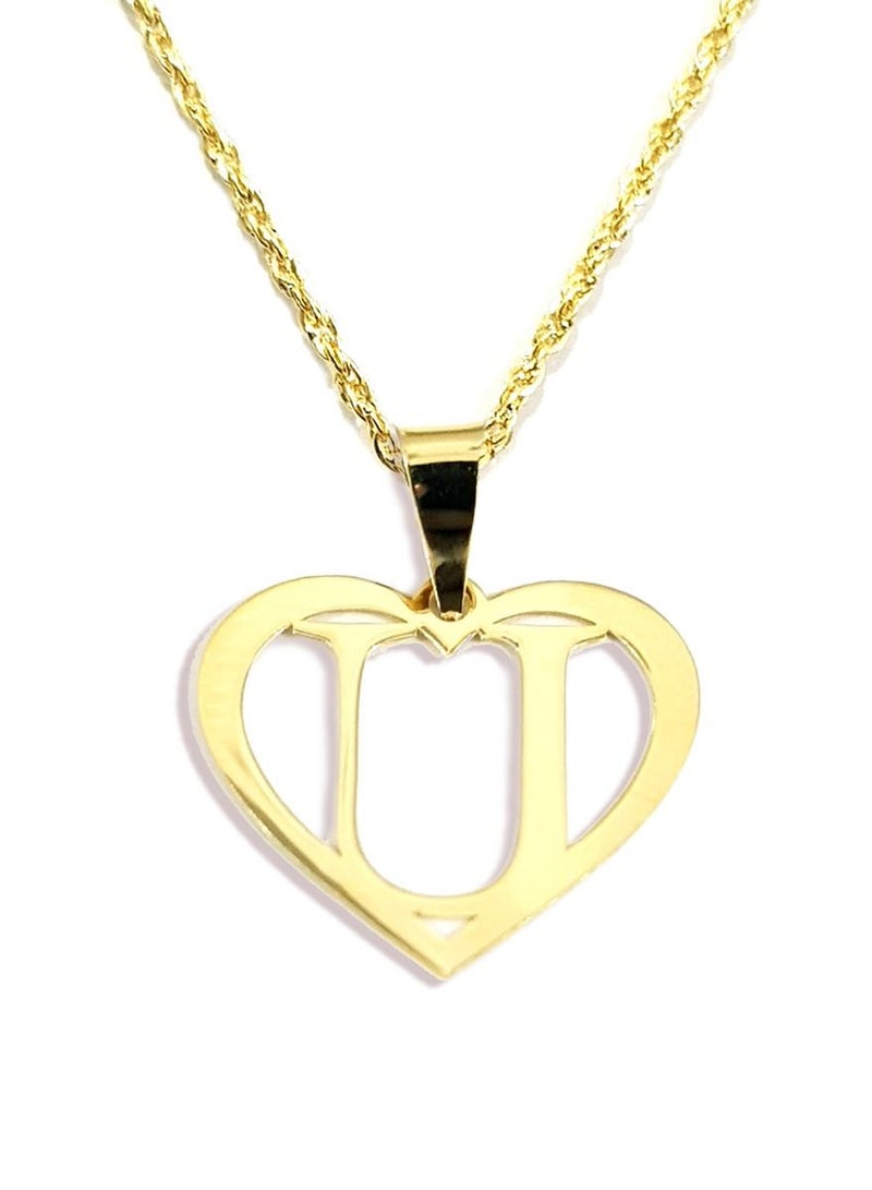 Hamsa.ae 18K Pure Gold Heart Letter U Design Necklace - Image 1