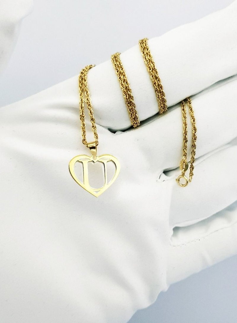 Hamsa.ae 18K Pure Gold Heart Letter U Design Necklace - Image 3