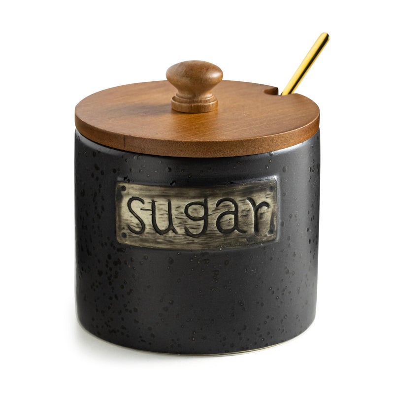LYEOBOH Black Sugar Bowl with Lid and Spoon 15 Oz Farmhouse Sugar Container Holder for Coffee Bar Accessories Food Storage Containers  Modern Kitchen Decor Housewarming Gift