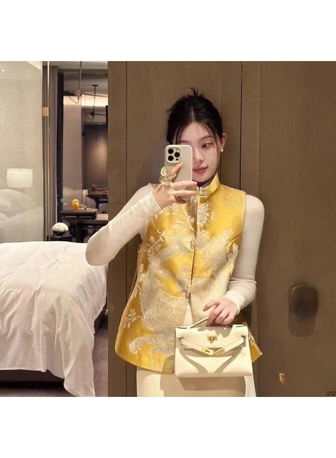 Nanyou Chinese Style Series! Chinoiserie Tang Suit Heavy Embroider Jacquard Buckle Vest Top Sleeveless Jacket - Image 2