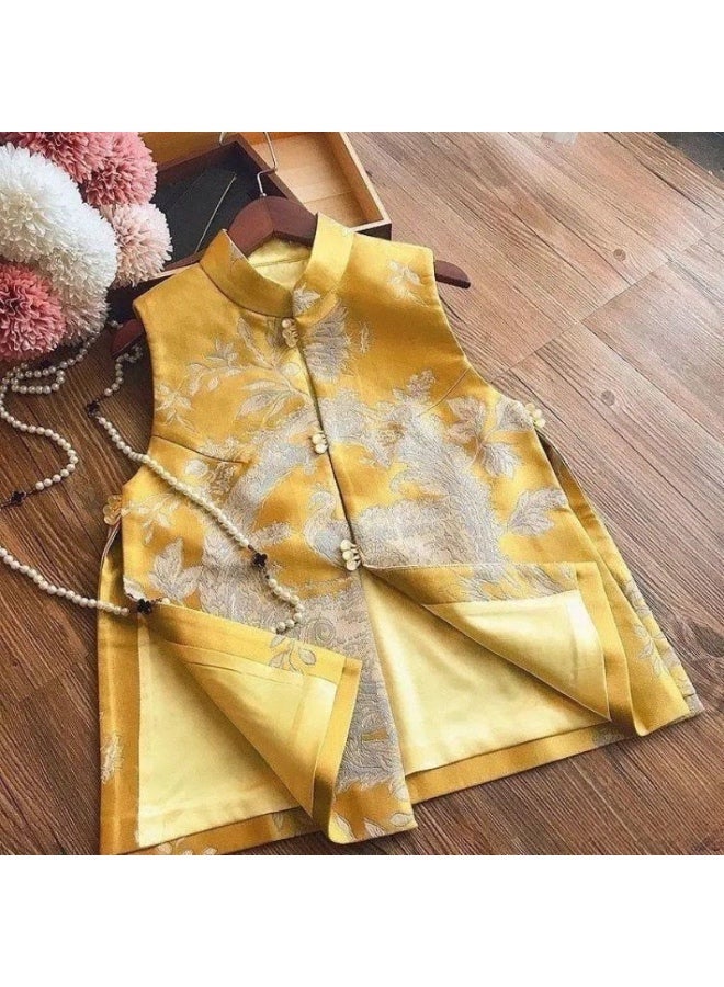 Nanyou Chinese Style Series! Chinoiserie Tang Suit Heavy Embroider Jacquard Buckle Vest Top Sleeveless Jacket - Image 1