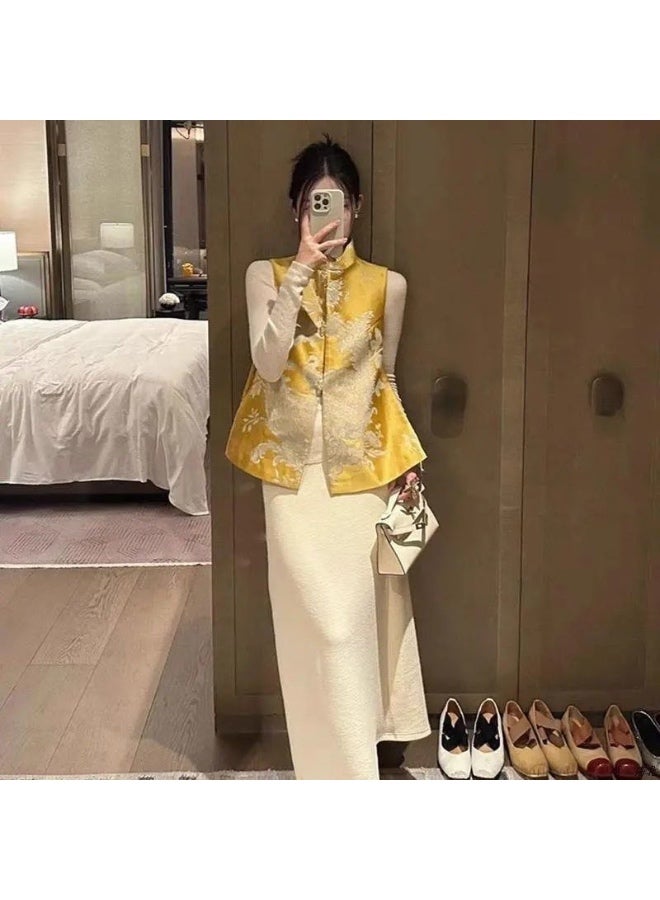 Nanyou Chinese Style Series! Chinoiserie Tang Suit Heavy Embroider Jacquard Buckle Vest Top Sleeveless Jacket - Image 5