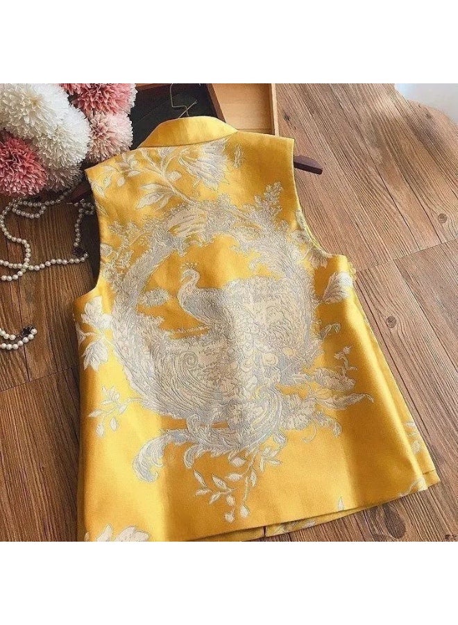 Nanyou Chinese Style Series! Chinoiserie Tang Suit Heavy Embroider Jacquard Buckle Vest Top Sleeveless Jacket - Image 4