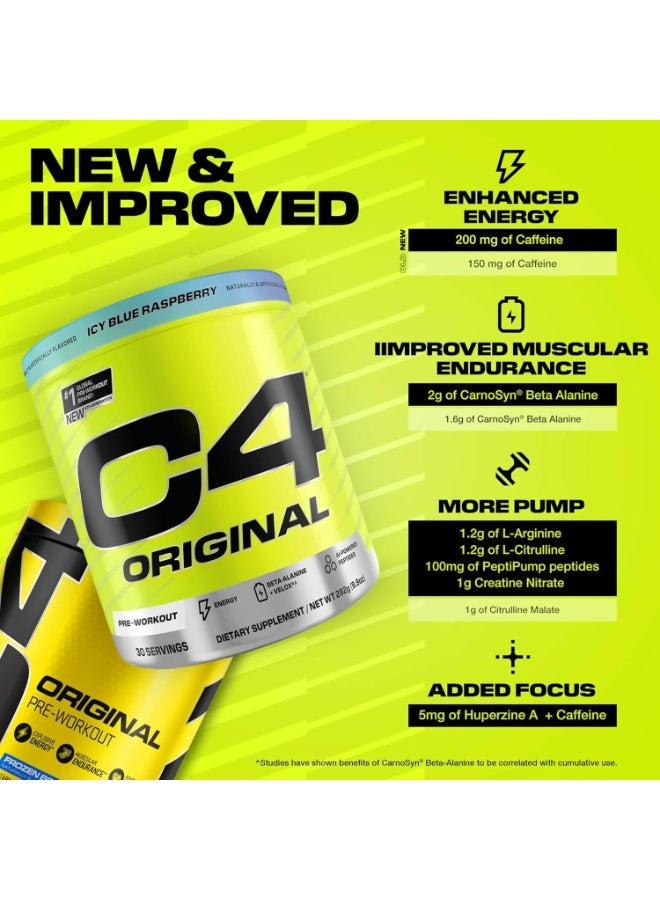 C4 Original Pre-Workout Powder – Icy Blue Razz, 30 Servings | Sugar-Free Energy Drink With 200Mg Caffeine, Beta-Alanine & Vitamin C – For Men & Women