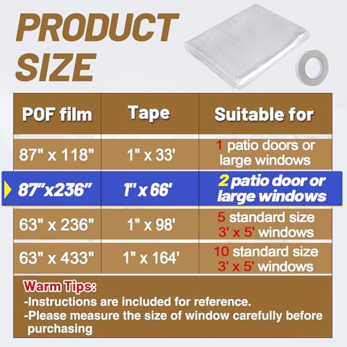 Apipi Patio Door Window Insulation for Winter - 87 x 236 in Thicken Sealing Plastic for Winterizing, Clear Shrink Film Cover Kit with Double-Side Tape for Large Window/ Sliding Door/French Door - Image 4