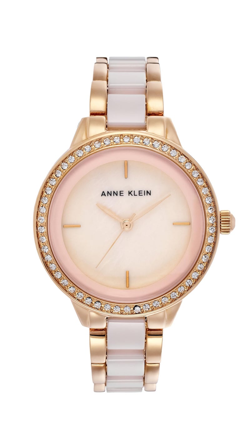 Anne Klein Quartz Analog Mother of Pearl Dial Two Toned Gold & Pink Ceramic Strap Watch for Women - NEAK1418RGLP - Image 1