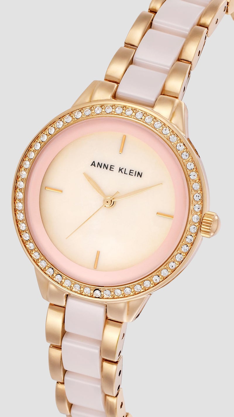 Anne Klein Quartz Analog Mother of Pearl Dial Two Toned Gold & Pink Ceramic Strap Watch for Women - NEAK1418RGLP - Image 4