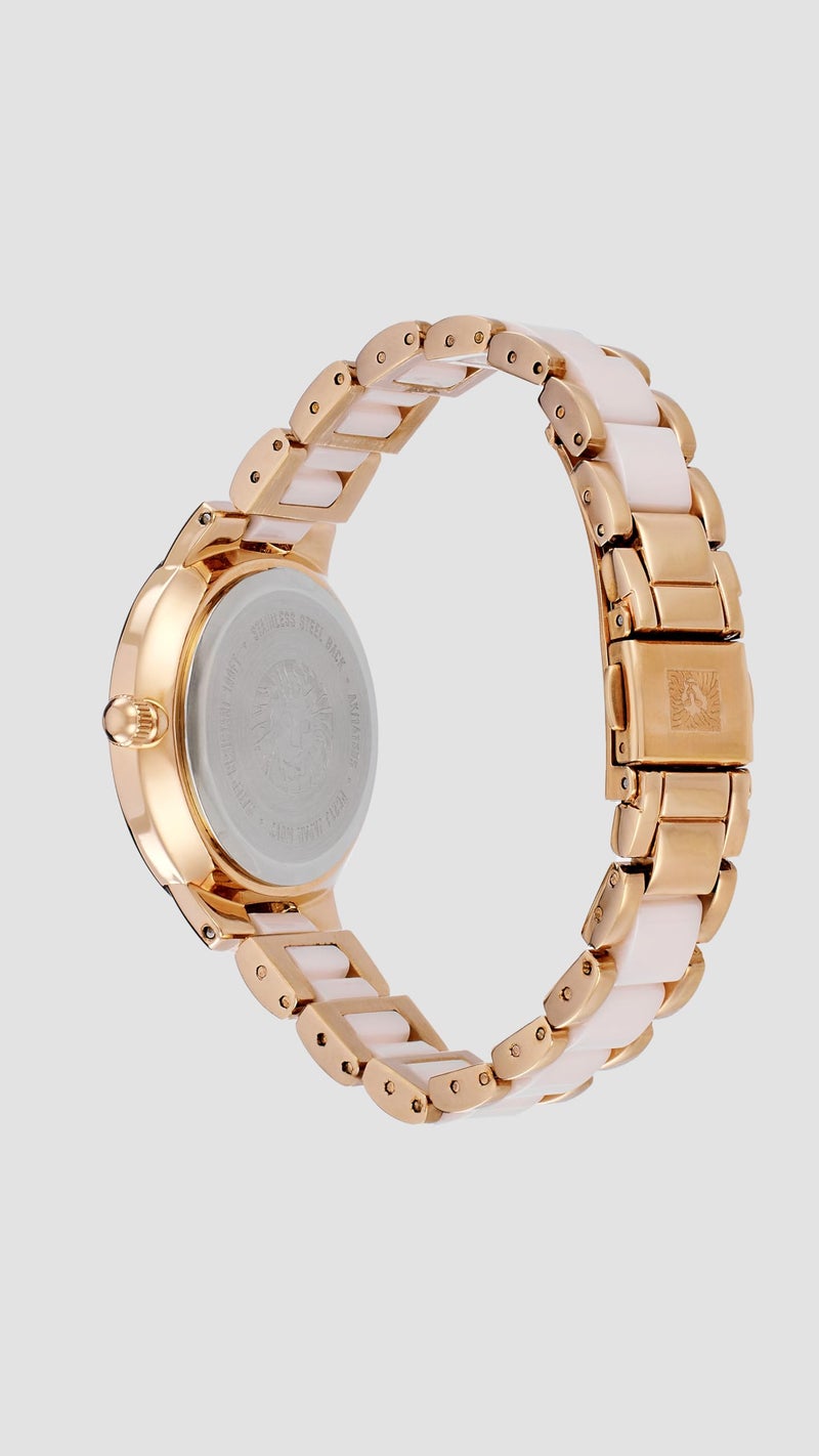Anne Klein Quartz Analog Mother of Pearl Dial Two Toned Gold & Pink Ceramic Strap Watch for Women - NEAK1418RGLP - Image 3