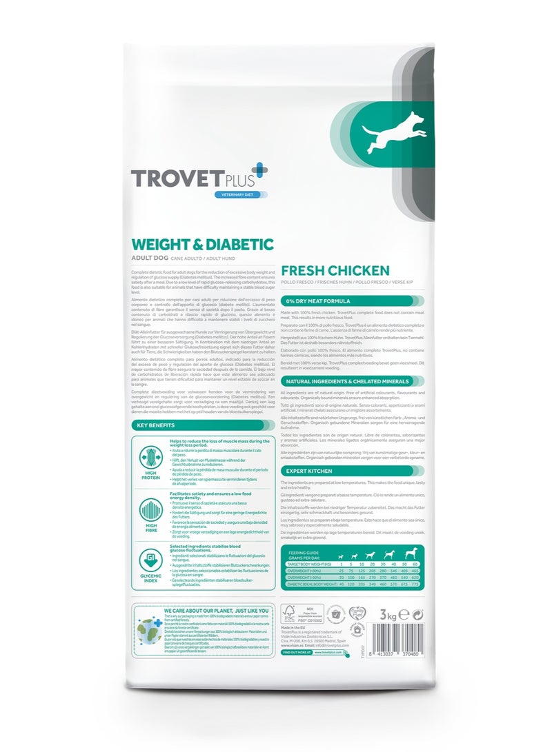 Trovet Trovet Plus Adult Dog Weight & Diabetic Chicken Veterinary Diets 3kg - Image 3