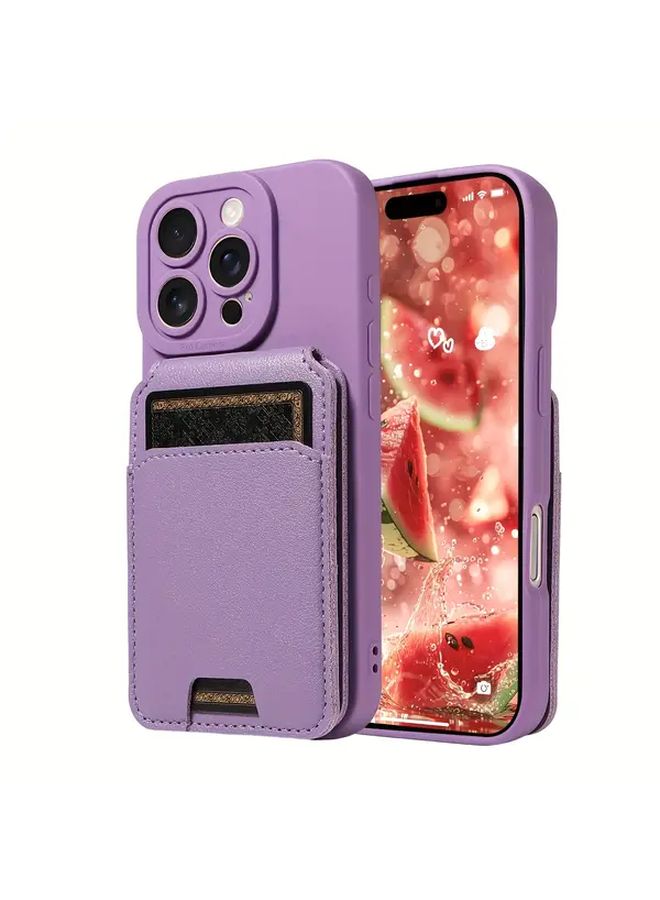 حافظة هاتف من الجلد الصناعي باللون الأزرق الفاتح مع حامل بطاقات لهاتف iPhone 13 Pro - Image 4