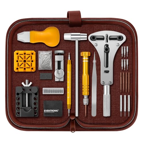 Eventronic Watch Repair Kit, Watch Link Removal Tool, Watch Battery Replacement Tool, Watch Back Case Opener, Spring Bar Tool Set with Brown Bag, Suitable for Battery Replacement and Strap disassemble - Image 1