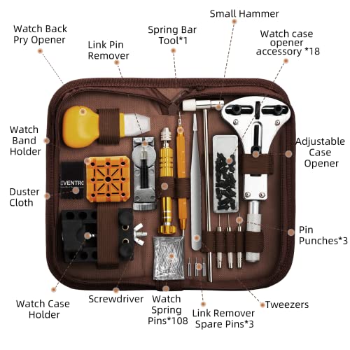 Eventronic Watch Repair Kit, Watch Link Removal Tool, Watch Battery Replacement Tool, Watch Back Case Opener, Spring Bar Tool Set with Brown Bag, Suitable for Battery Replacement and Strap disassemble - Image 2
