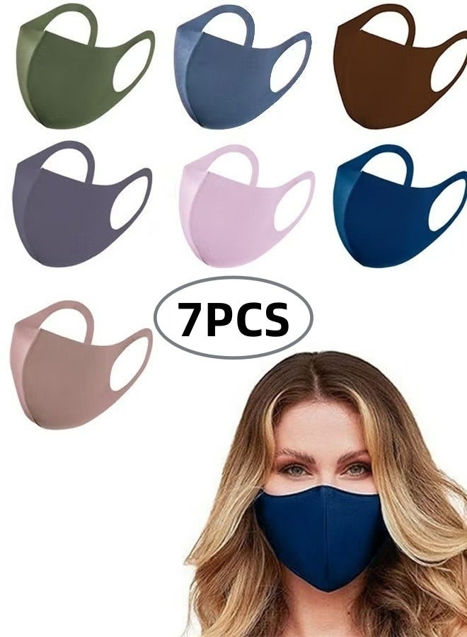مجموعة من 7 كمامات قماشية قطنية قابلة لإعادة الاستخدام، قابلة للتنفس، بألوان متنوعة، مقاومة للغبار، مريحة وناعمة، مناسبة للاستخدام اليومي، للتنقل، التسوق، العمل، المدرسة، للحماية من الغبار. - Image 1