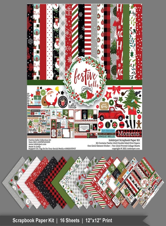 Inkdotpot Red Green Christmas Theme Collection Double,Sided Scrapbook Paper Kit Cardstock 12"x12" Card Making Paper Pack of with Sticker Sheet - 16 Pages - Brown & Yellow - Image 3