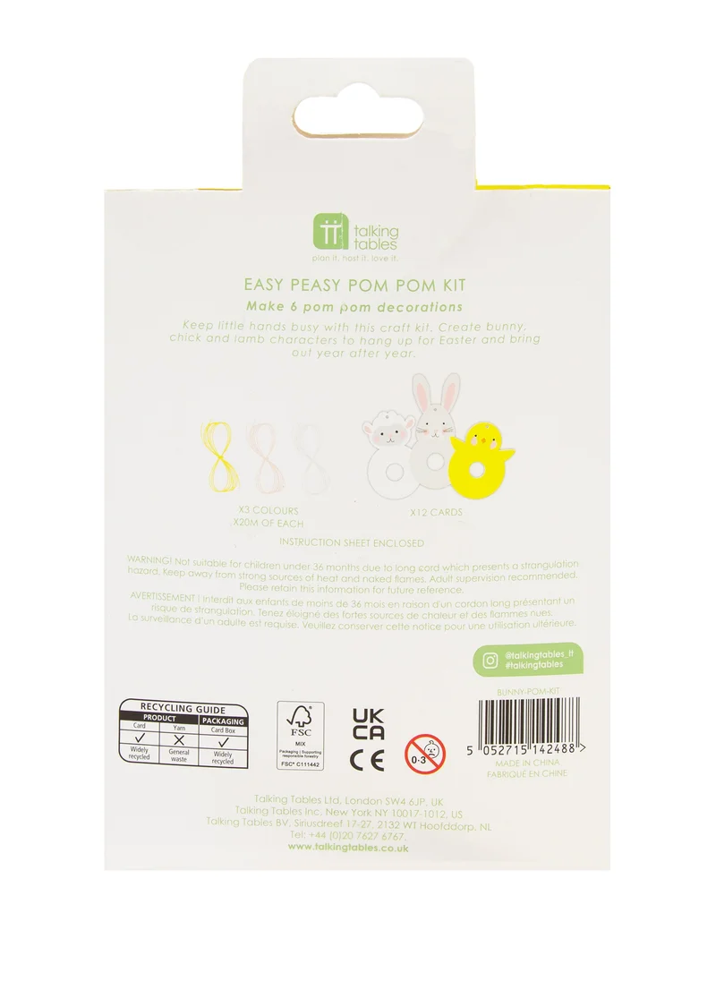 Talking Tables Talking Tables Easter Spring Bunny, Pom Pom Kit, 6 pack