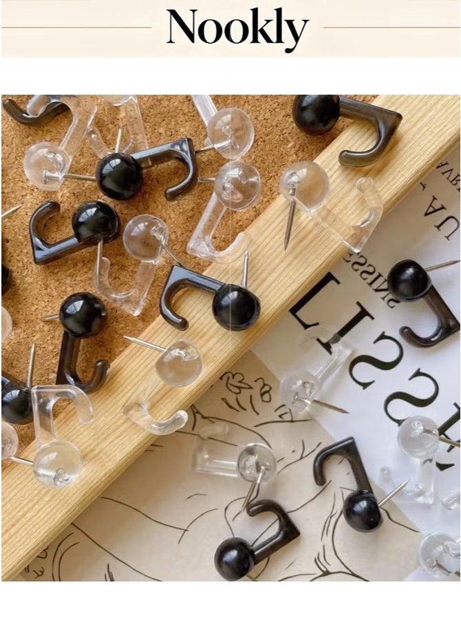 nookly 50 Pieces Push Pins, 0.98 Inch Plastic Pushpins Black and Transparent Push Pins Thumb Tacks Decorative for Notice Board Cork Board Home School Office - Image 2