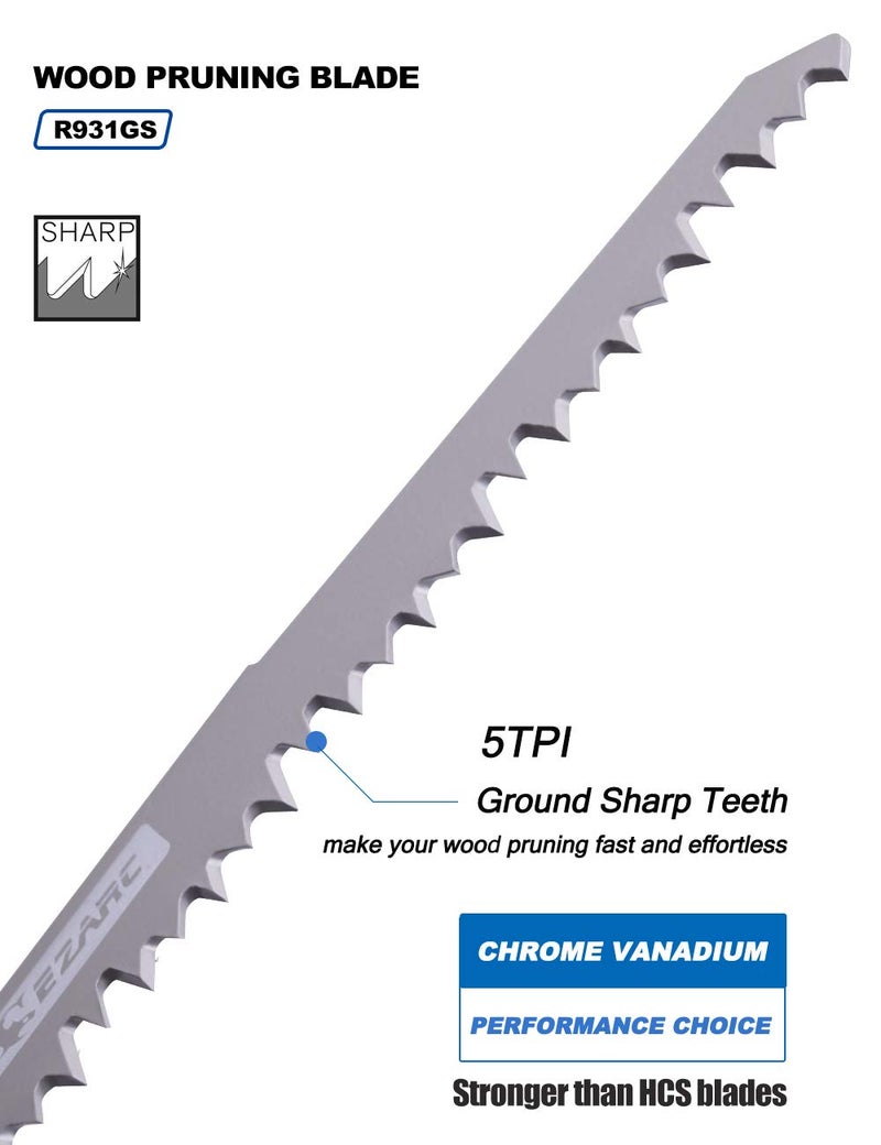 EZARC Wood Pruning Reciprocating Saw Blade, 9-Inch Recip Saw Blades R931GS 5TPI (5-Pack) - Image 2