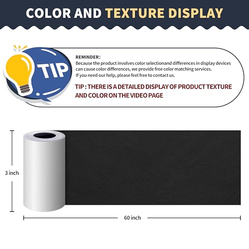 ONine Leather Repair Tape,Self Adhesive Leather Repair Patch,Leather Patches for Furniture,Sofa,Car Seats,Office Chair. Vinyl Repair Kit 3x60in (Black) - Image 2