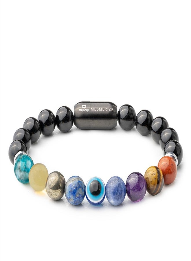 Mesmerize Super 9 Chakra Healing Bracelet with Pyrite and Evil Eye | Original Unisex Bracelet with Real Authentic Stones | Durable MagSnap 2 Magnetic Closure | Lab-Tested Certificate & 6-Month Warranty Included. - Image 1