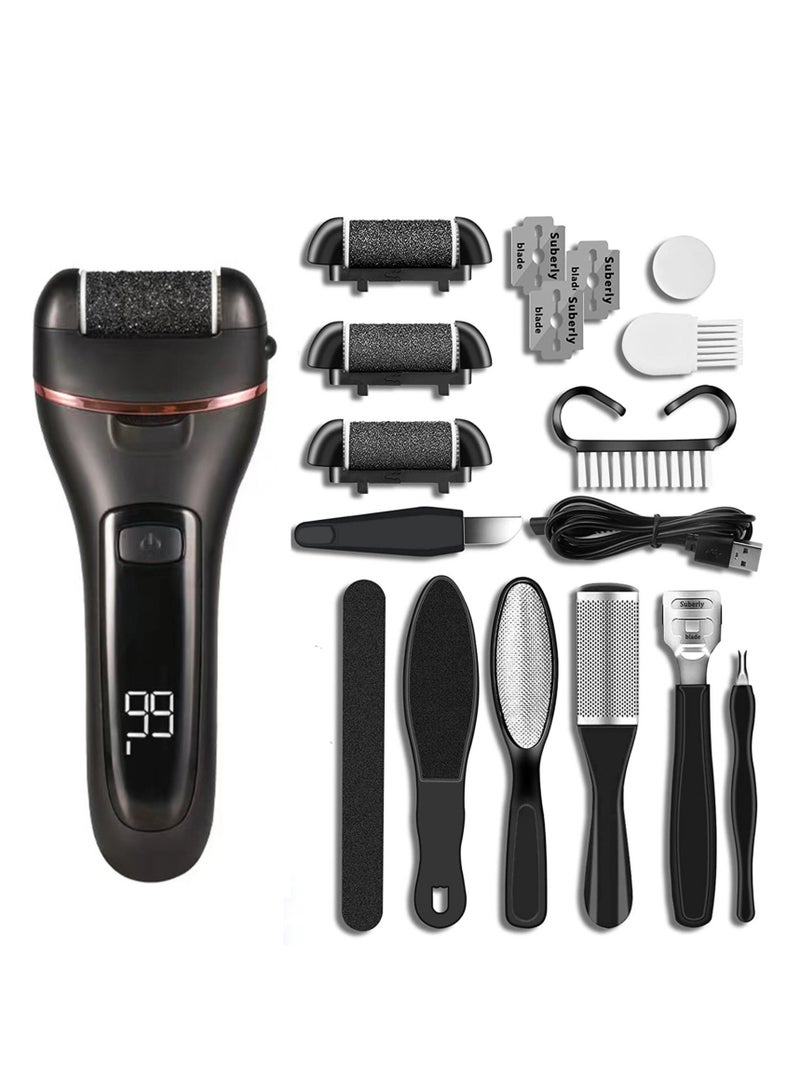 جهاز كهربائي قابل لإعادة الشحن لطحن القدمين بشاشة رقمية لإزالة الجلد الميت من القدمين - Image 1