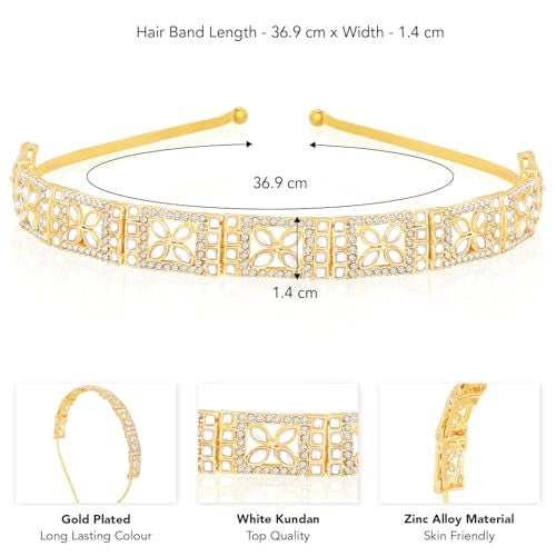 Peora Gold Plated White Kundan Studded Fancy Hair Band Ethnic Fashion Jewellery for Women & Girls - Image 4