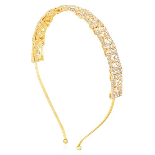 Peora Gold Plated White Kundan Studded Fancy Hair Band Ethnic Fashion Jewellery for Women & Girls - Image 1